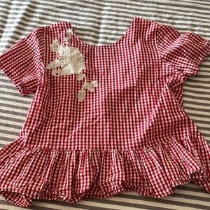 Red gingham open bows back top